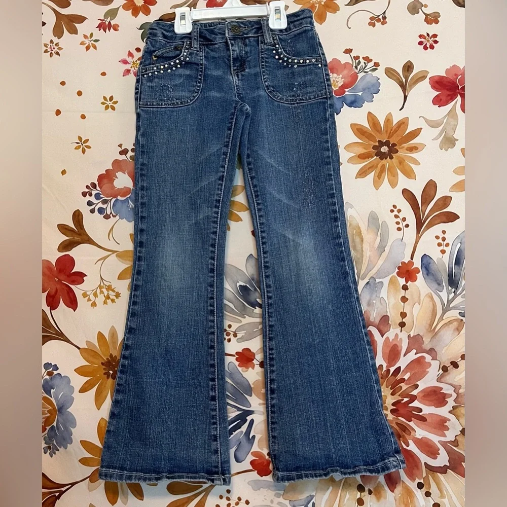 Vintage Y2K Mudd Girls 8 Rhinestone Girlhood Flare Casual Spring Denim Jeans